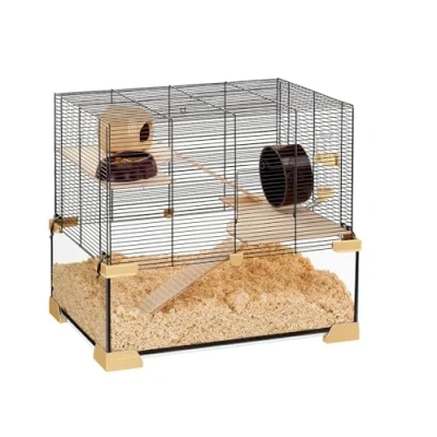 Image of Ferplast Cage for Hamsters and Mice KARAT 60 Small Rodents, Two Floors with Accessories, in Glass Metal