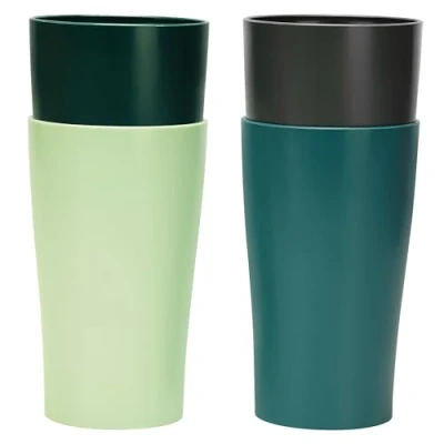 Image of Belle Vous 4 Pack of Plastic Drinking Cups 400ml/13.5oz Reusable and Unbreakable Tumblers BPA Free Travel for Water Hot/Cold Drinks Microwave Dishwasher Safe Camping/Picnic