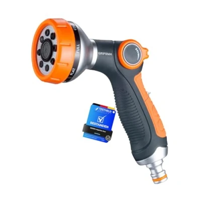 Image of GRIFEMA GE1303 Garden Hose Pipe Spray Gun, 8 Adjustable Patterns Nozzles, High Pressure Sprayer For Lawn &amp; Watering Equipment, Orange/Black