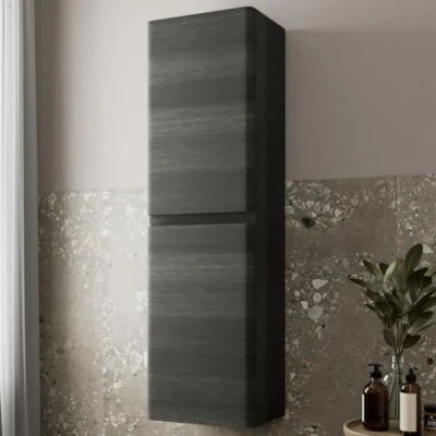 Image of Artis® Centro 1200 x 350mm Wall Mounted Tall Bathroom Cabinet Hung Boy Unit 2 Door Furniture Storage Cupboard Tallboy, Soft Close Doors, Charcoal Woodgrain Grey