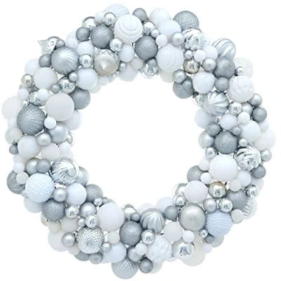 Image of WeRChristmas Bauble Wreath, Silver and White, 60 cm