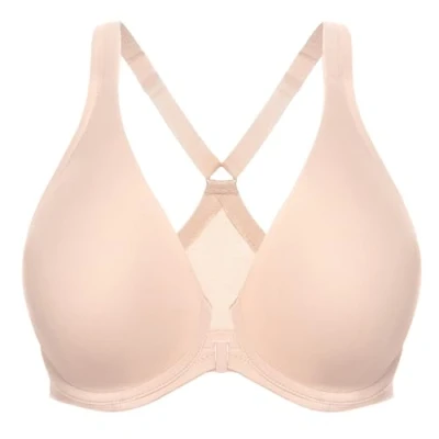 Image of MELENECA Women&#039;s Racerback Front Fastening Bras Plunge Unlined Full Coverage Seamless Underwire Bra Beige 48C
