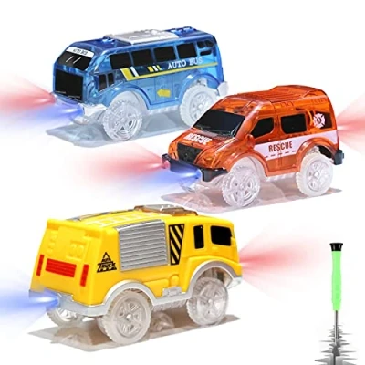 Image of Save Unicorn Tracks Cars only Replacement, Race for Glow in The Dark, Racing Car Track Accessories with 5 Flashing LED Lights, Compatible Most Kids Boys and Girls(3pack)