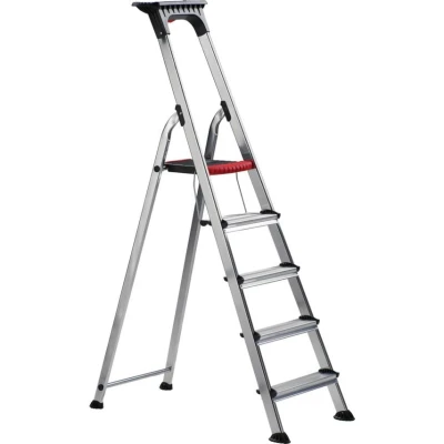 Image of Double Decker Step; 7 Tread; Aluminium; 150kg; Silver/Black/Red