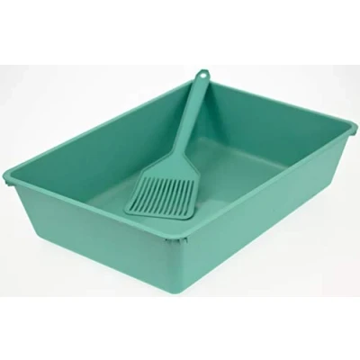 Image of World of pets Cat Litter Tray With Scoop Toilet Box Kitten Pet Clean Tidy Home Green