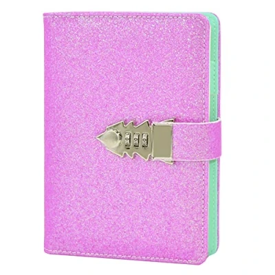 Image of LanSun NectaRoy Lock Journal Lockable Refillable Diary, Writing Notebook Planner Organizer with Combination Lock, Gilliter Cover Travel 185x135mm, Pink