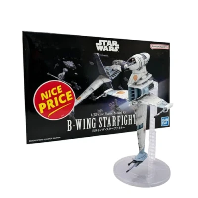 Image of Revell (Bandai original) 01208 Star Wars B Wing Starfighter 1:72 Scale Unbuilt/Pre coloured/Clip Together (Non Glue) Plastic Model Kit with Display Base
