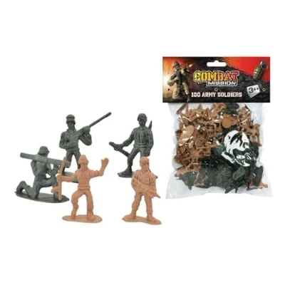 Image of RYYN 100 Piece Plastic Toy Soldiers, Traditional Green and Brown Army Men Soldier Figures with Battlefield Accessorie