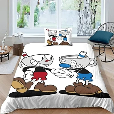 Image of FGAITH Kids Duvet Cover Set 3D Printed Cuphead Bedding with Zipper Closure for Boys Teen Soft Microfiber Quilt Single（135x200cm）