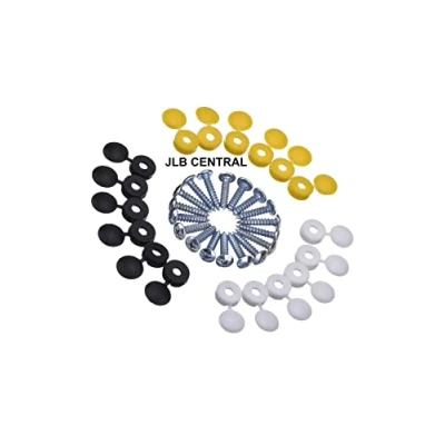 Image of 36 Piece Screws and Caps for Car Number Plate, License registration. White, Yellow Black with Screws, Plate Fittings Car, Motorbike, Caravan, Vehicle Registration JLB Central