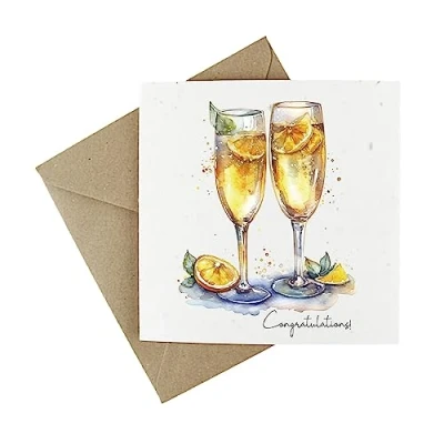 Image of Plantable Wedding Day Card Eco Friendly Wildflower Seeded Greeting Celebration Congratulations Champagne Glasses