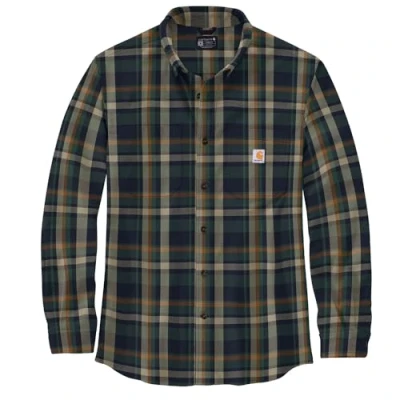 Image of Carhartt Men&#039;s Rugged Flex Relaxed Fit Midweight Flannel Long Sleeve Plaid Shirt, Navy, Large