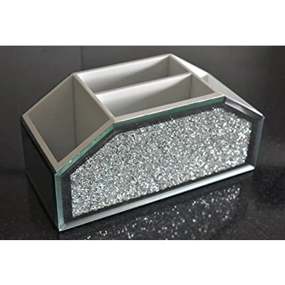 Image of Crystal Glamour Beauty Box Makeup Brush Holder Organiser Crushed Diamond Jewel Mirror Cup Container Storage Case 26x12x12cm