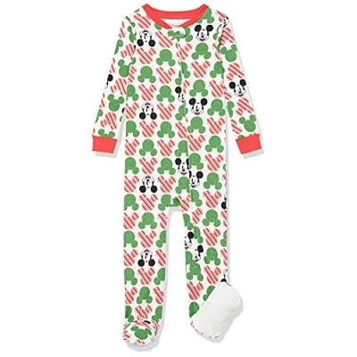 Image of Amazon Essentials Disney Marvel Star Wars Unisex Babies&#039; Snug Fit Cotton Footed Pyjamas, Mickey Holiday Sleeper, 24 Months