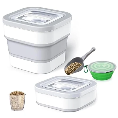 Image of Wuciray Dog Cat food storage Container for dry 5KG 10KG Airtight Folding Bin Pet with Lid Measuring Cup Scoop dogs Wheels