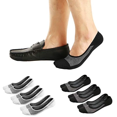 Image of Ueither Men&#039;s No Show Socks Invisible Liner Loafers Sneakers Non Slip (Black/White (3 Pairs Each), 9.5 13.5)