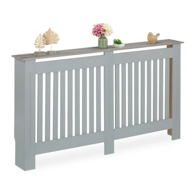 Image of Relaxdays Slats, HBT 83 x 152 19 cm, for Old, Radiator Cover with Shelf, MDF, Grey, 100% fibreboard, Gray, XL