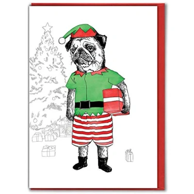 Image of Jimbob Art Pug Christmas Card Kids Xmas Funny Children and Adults Sold by Brainbox Candy