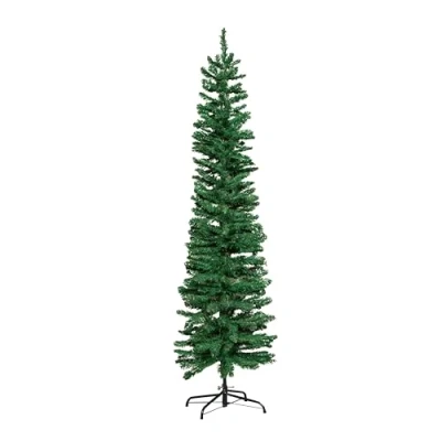 Image of 6ft (1.8m) Green Slim Pencil Christmas Tree with 321 Tips and Metal Stand Slimline Artificial Xmas for Apartments