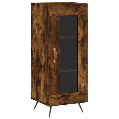Image of vidaXL Engineered Wood Sideboard with Glass Door Smoked Oak Accent Cabinet for Living Room Modern Style Storage