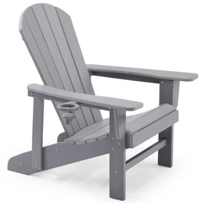 Image of VonHaus Grey Adirondack Chair Outdoor Fire Pit for Garden, Terrace, Patio &amp; Balcony Water Resistant HDPE Slatted Style Firepit Garden with Wide Armrests Ergonomic Sloped Back
