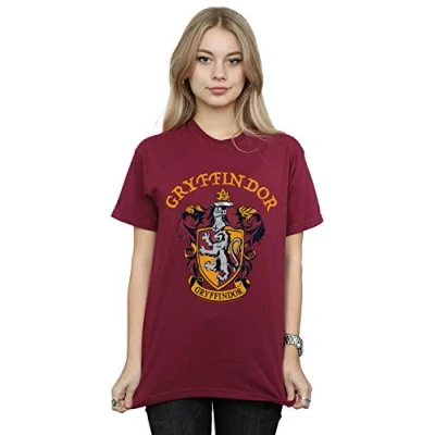Image of Harry Potter Women&#039;s Gryffindor Crest Boyfriend Fit T Shirt Burgundy Large