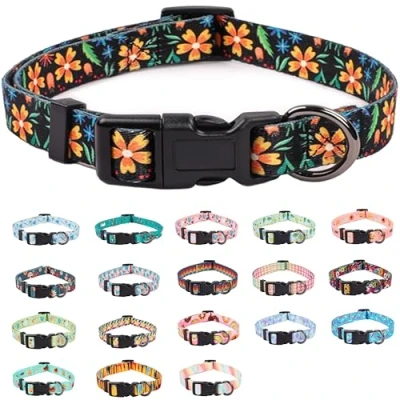 Image of COSYHOMELONDON Dog Collar for Small Dogs, Cute Medium Large Pet Collar, with Floral Patterns, Soft Adjustable Boy Girl Female Male Puppy (Floral, m)