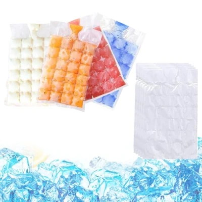 Image of WOLMIK Ice Cube Bags 20 PCS 480 Cubes Self Sealing for Freezing, Disposable Freezer Maker Bags, Food Grade PE Mould Trays Whiskey, Juice, Drinks, Cocktail, Coffee