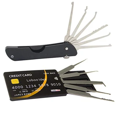 Image of Loboo Idea Pocket Multitool Folding Lock Pick Set with Credit Card Picking Tool Kit, Mini Lockpick/Locksmith Kit for Beginers and Pro Locksmiths