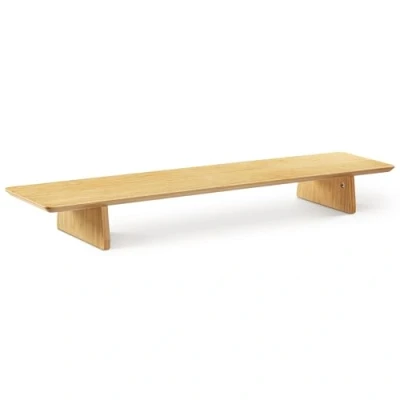 Image of Navaris Dual Monitor Stand Riser Real Wood Double Width Desk Shelf for Holding 2 Computer Screens 109cm x 23cm 12cm (42.9&quot; 9.1&quot; 4.7&quot;) Bamboo