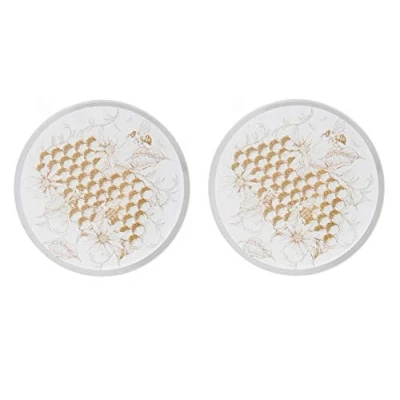 Image of Lesser &amp; Pavey Glass Candle Plates Set of 2 Mirrored 10/20cm Decorative Tealight Display Round Coaster (Honeycomb Bee Plate)