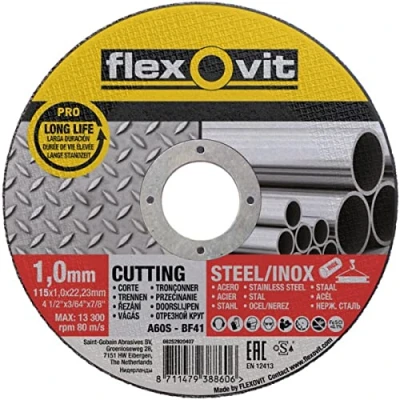Image of Flexovit 66252920407 Cutting Disc for Stainless acero acero, to 60 s bf41 Pro, 115 mm D X1.0 E X 22.2 AG