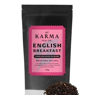 Image of KARMA TEA CO. English Breakfast Loose Leaf Tea, 40g (32cups) Rich &amp; malty in Antioxidants Polyphenols