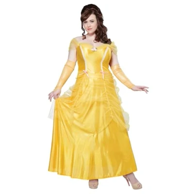 Image of California Costumes 1745 Size Classic Beauty Long Dress Gown Plus Beast Adult Costume, Solid, Yellow, XXL