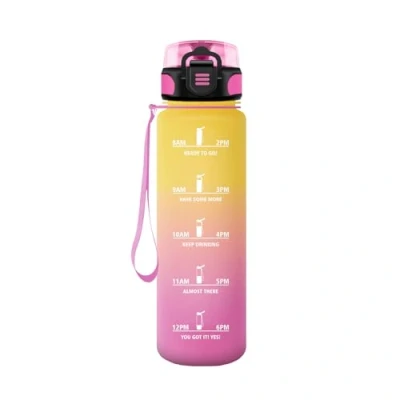 Image of HoneyHolly Sports Water Bottle, 500 ml, Leak Proof Plastic, Suitable for Carbonated Drinks, Bottle Bicycle, Children, School, Fitness, Yoga, Yellow Pink