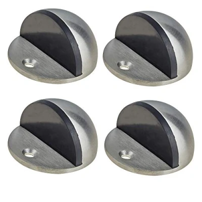 Image of Door Stop Floor Mounted Oval Half Moon Pattern Satin Stainless Steel 45mm Pack of 4