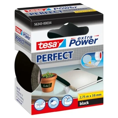 Image of tesa UK Extra Power Multi Purpose Cloth Tape, 2.75 m x 38 mm Black