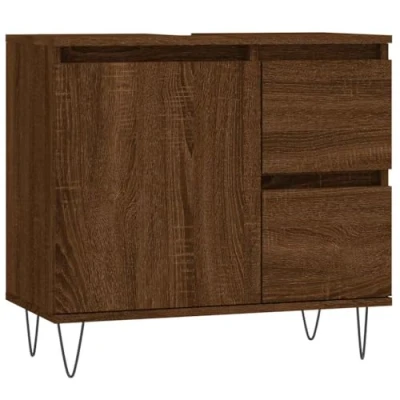 Image of vidaXL Bathroom Cabinet Brown Oak 65x33x60 cm Engineered Wood