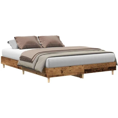Image of vidaXL king size bed frame engineered wood &amp; eucalyptus, 150x200cm old finish