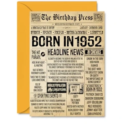Image of 73rd Birthday Card for Men Women Bday Press Newspaper 1952 Happy 73 Cards Grandma Brother Wife Dad Nanny Nan, A5 Greeting