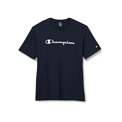 Image of Champion Men&#039;s American Classics Big Logo S Short Sleeve T Shirt, Navy Blue,