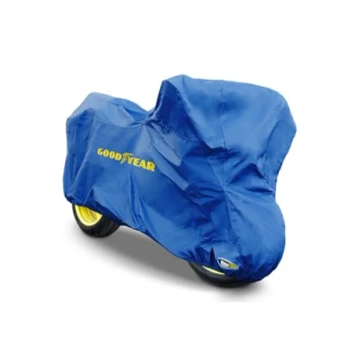 Image of Goodyear Heavy duty motorcycle cover for indoor/outdoor storage with padlock hole, x large size. Measurements: 246 105 127cm