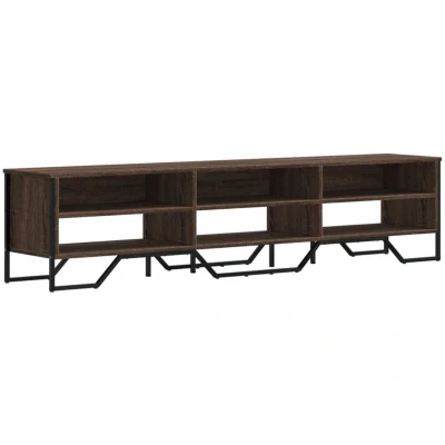 Image of vidaXL TV Cabinet Stand Unit Modern Brown Oak Engineered Wood Media Console with Ample Storage, Easy to Clean, 180x34x41 cm for Living Room or Bedroom