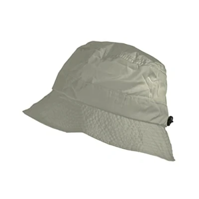 Image of Toutacoo, Bucket Rain Hat or Summer hat, Sun Foldable in its Integrated Pocket, Nylon Look Cotton Feel, M/L, Light Grey, M