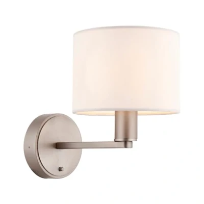 Image of Daley 1 Light Indoor Wall Matt Nickel Plate, Vintage White Faux Silk, E14