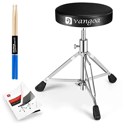 Image of vangoa Drum Throne, Adjustable Stool Deluxe Thick Padded Seat Portable Height Stools, Black