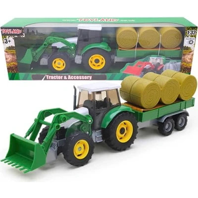Image of Toyland® Tractor &amp; Trailer Set 1:32 Scale Boys Vehicle Play Toys (Green)