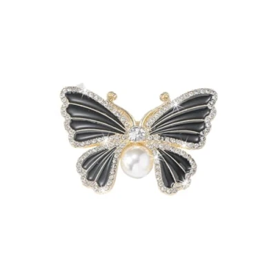 Image of LISADORE Pearl Rhinestone Butterfly Brooch Pins Chic Romantic Elegant Crystal Insect Pin Women Corsage Scarf Shawl Clothing Accessories Wedding Party Banquet
