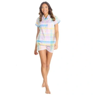 Image of INSIGNIA Ladies Button Front Poly Cotton Pyjamas Short Set (UK, Alpha, M, Regular, Pastel Check)