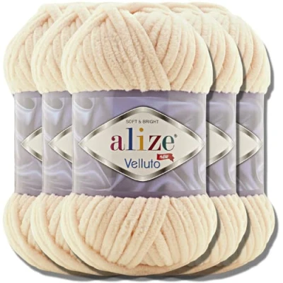 Image of Alize Velluto 5 x 100 g Super Bulky Turkish Wool, XXL Ball for Amigurumi, Soft, Baby Crochet and Knitting (Honey 310)